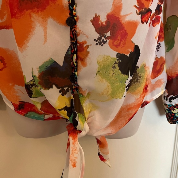 Kut From The Kloth Watercolor Button Down Blouse with Tie Waist - Picture 6 of 7